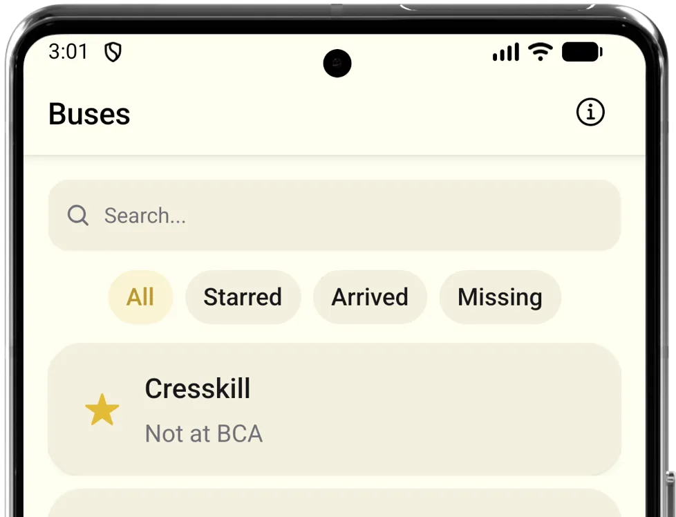 Screenshot of the myBCA bus page on an Android device.